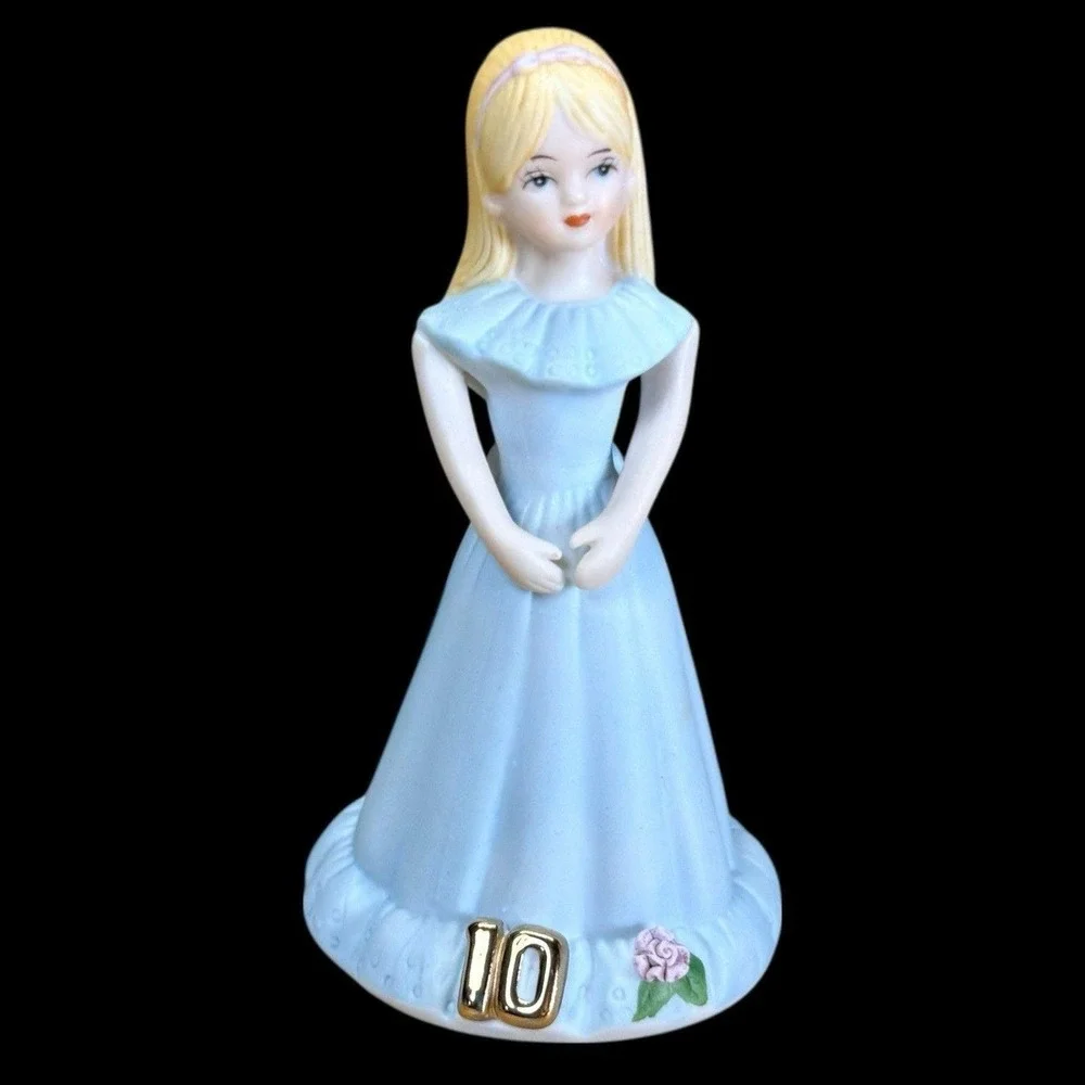 Enesco Growing Up Girls Figurine Age‎ 10 Blonde Hair Blue Dress Vintage 1981